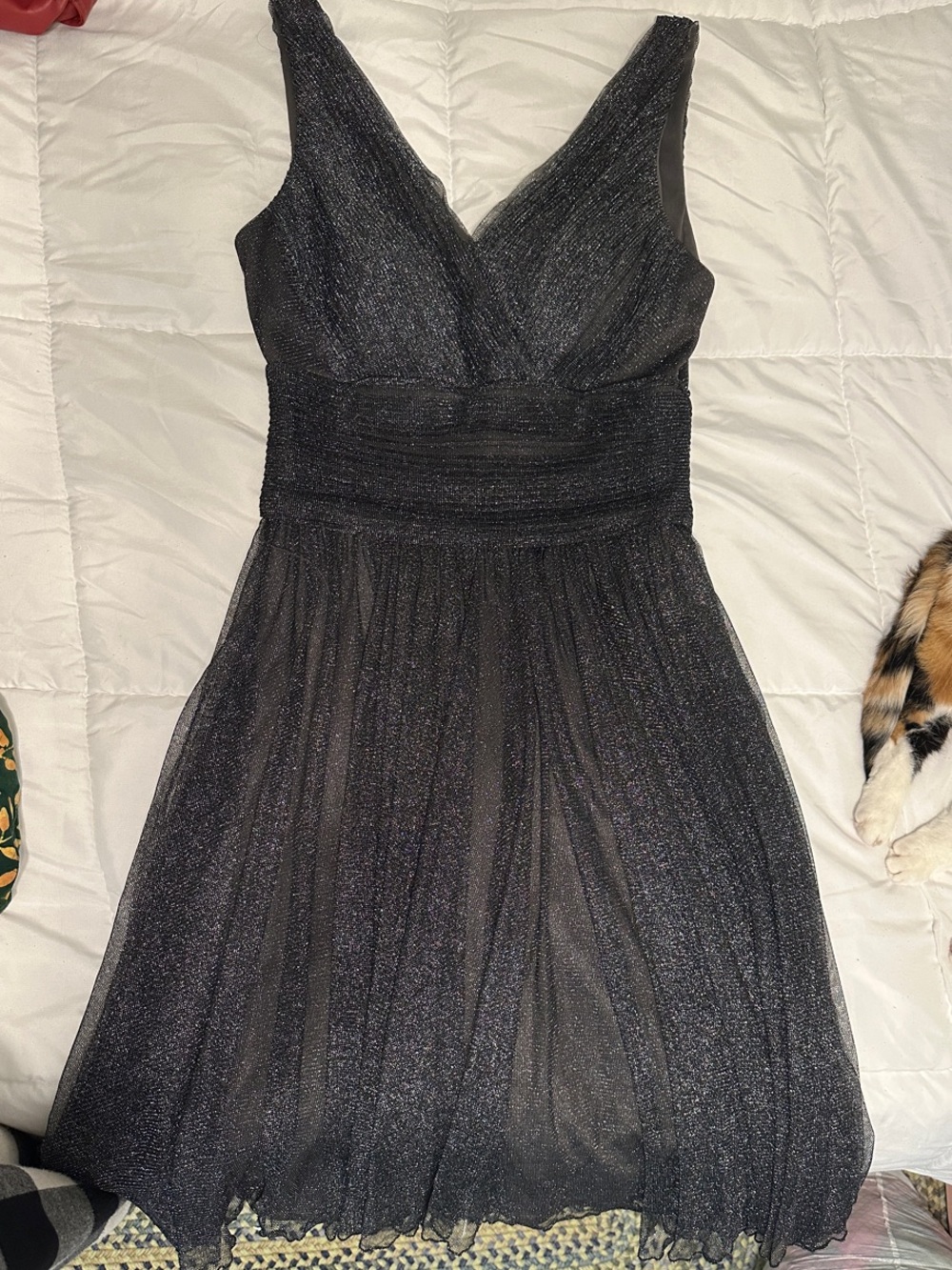 Coldwater Creek Shimmery Black V-Neck Midi Dress